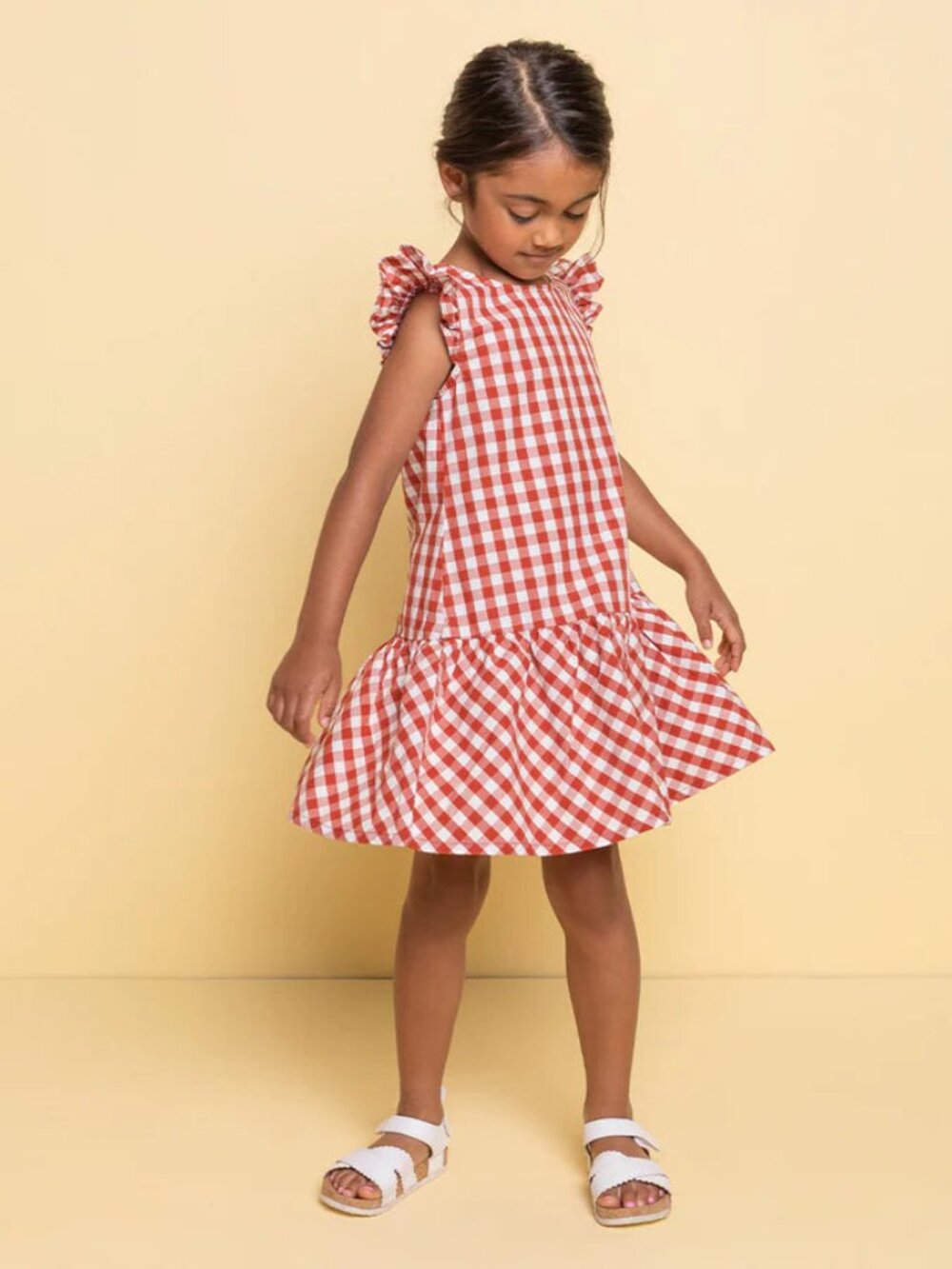 Miles the Label Brick Gingham Ruffle-Sleeveless Poplin Dress